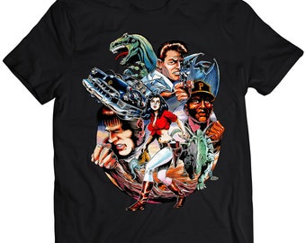 Kadillacs and Dinosaurs Japanese Arcade Flyer Premium Unisex T-shirt  (Vectorized Design)