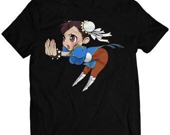 Chibi Chun Li Kikoken Ultra SF4 Premium Unisex T-shirt (Vectorized Design)