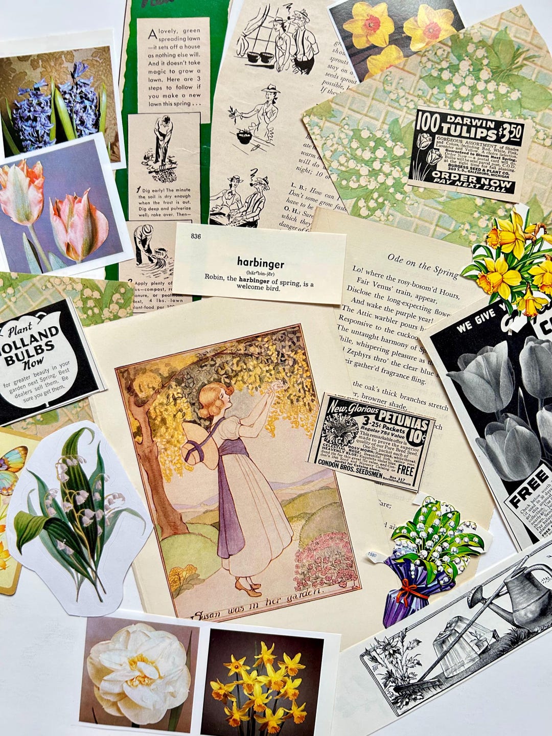 Vintage SPRING Flowers Ephemera Garden Paper Pack Daffodils Tulips ...