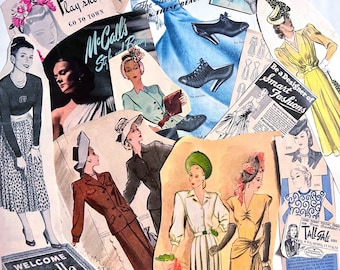 Vintage Fashion Ephemera Pack: 1940s-50s Magazine Illustrations  Clippings