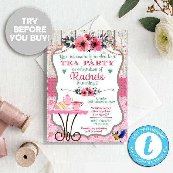 Tea Party Birthday Invitation Tea Party Invitation Tea Party Etsy