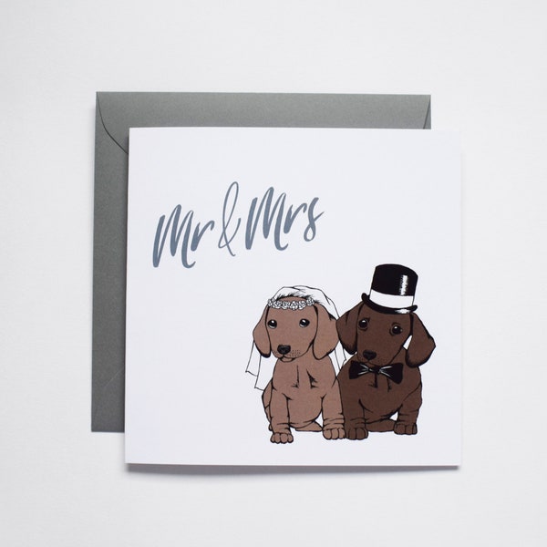 Dachshund Wedding Card | Mr and Mrs Dog Card | Cute Wedding Card | Dachshund Card | Dog Bride and Groom | Animal Wedding Card