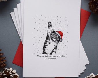 Pack of 5 Christmas Cards, Christmas Cards Pack, Cat Christmas Cards, Luxury Christmas Cards, Christmas Cards Funny, Funny Cat Card