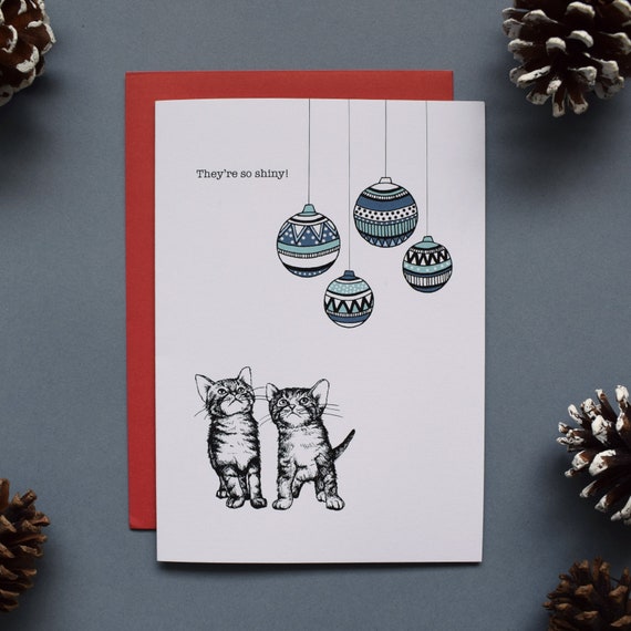 Christmas Card, Cat Christmas Card, funny Christmas card, cute card, Christmas greeting card, Christmas baubles, animal card