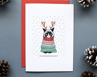 Do I Look Merry to You, Cat Christmas Cards, Angry Cat Christmas Cards, Grumpy Cat Christmas Card, Funny Cat Christmas cards