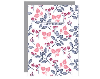 Happy Birthday Card - Floral Happy Birthday Card - Floral Pattern Birthday Card - Birthday Card For Mum - Birthday Card For Her