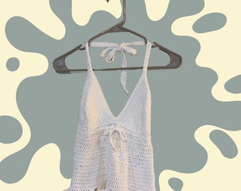 Siren Top // Crochet Adjustable White Frill Halter Top (M - XL)