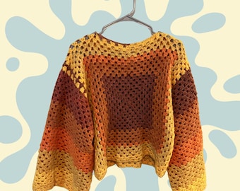 Sully Sweater // Crochet Gradient Granny Stitch Pullover (L - XL)