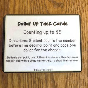 Next Dollar Up - Money Math Task Cards for Special Education