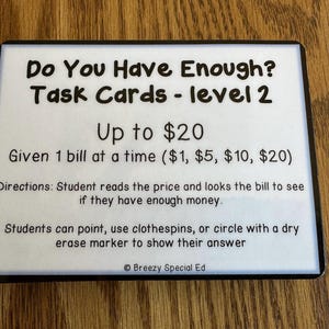 Do you have enough money? Level 2 - Money Math Task Cards for special education