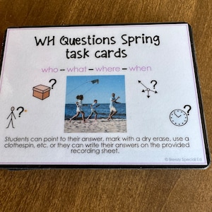 WH Questions Spring task cards for autism and special education