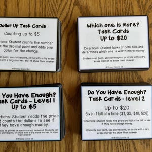 Money Math Task Card Bundle (special education)