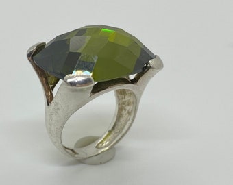 Vintage silver statement ring with big green stone