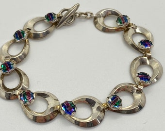 1950s vintage modernist silver bracelet with tricolored stones, Hermann Siersbol