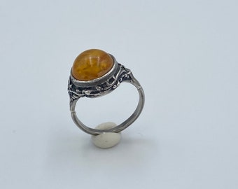 Vintage silver ring with amber, 925S