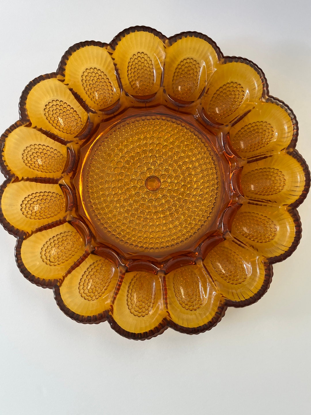 Carnival Glass Deviled Egg Plate Amber Glass Vintage Dish 15 Etsy