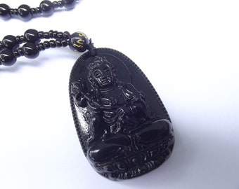 Superbe pendentif boudha sculpté en obsidienne, finition brillant TIA-102