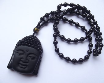 Pendentif bouddha sculpté agate noire TIA-6