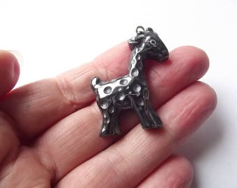 Small carved natural hematite giraffe pendant LIBBY-327