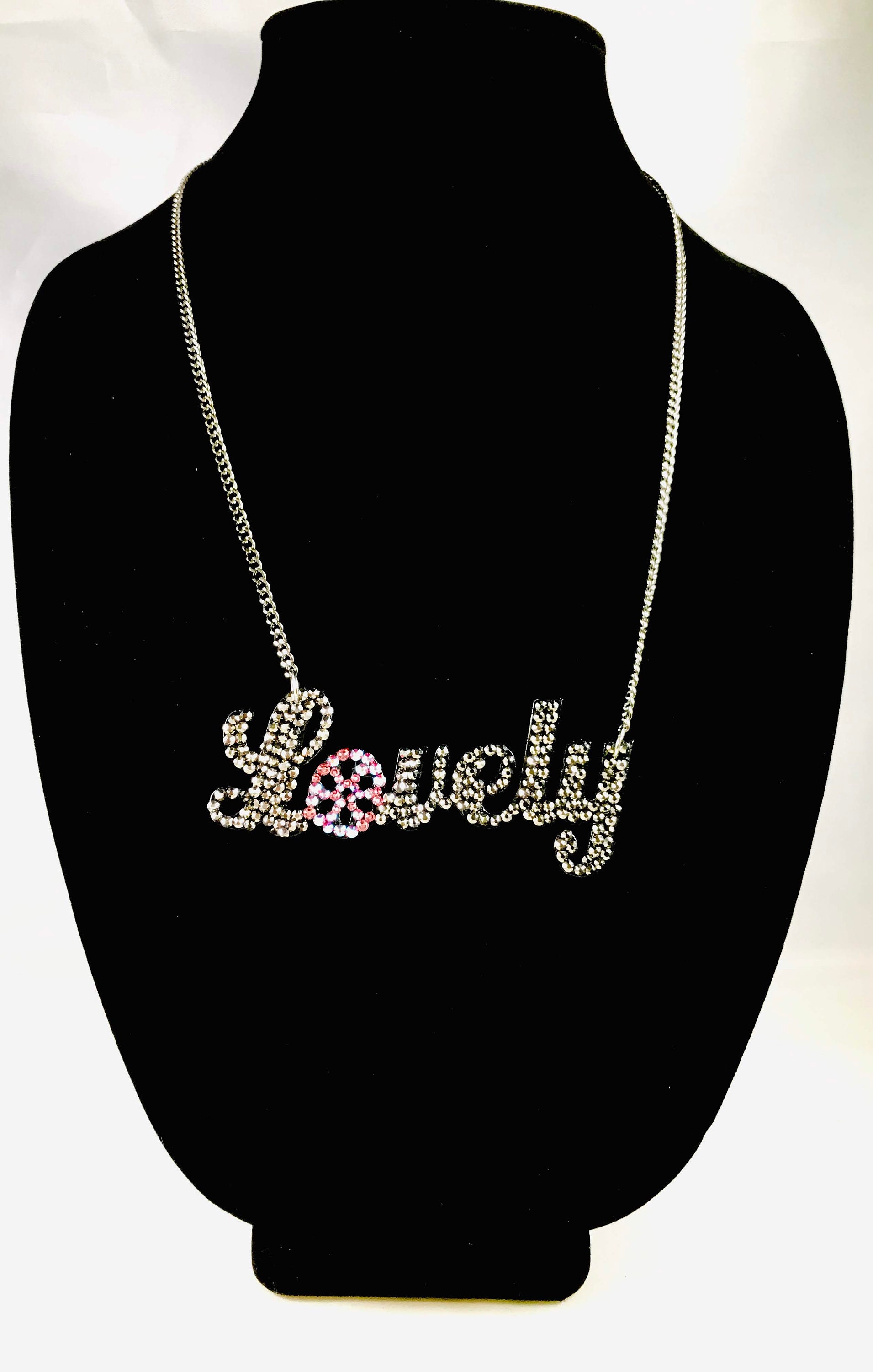 Cursive Word LOVELY Pendant Necklace Gunmetal Word Necklace Etsy