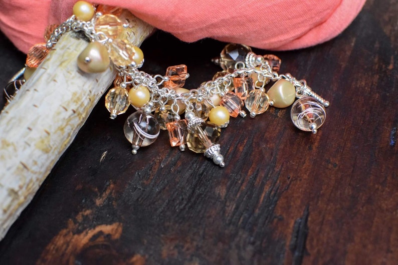 Peaches and Cream Peach and Silver Charm Bracelet