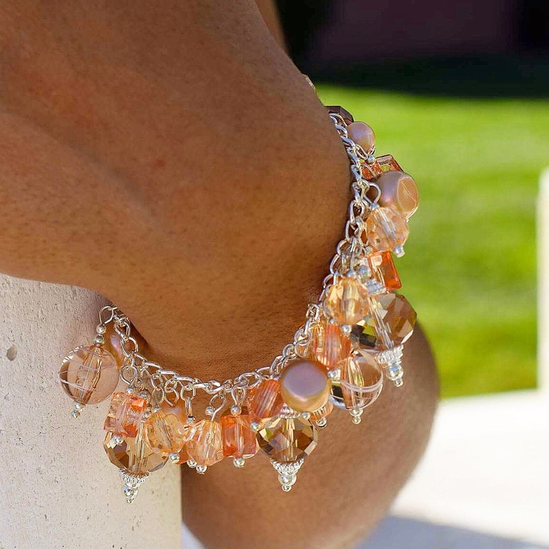 Peaches and Cream Peach and Silver Charm Bracelet