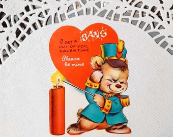 Old Valentines Day Card Vintage 1950s, children, kids, Reto valentine teddy bear BE MINE