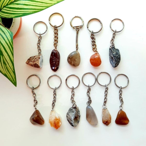 1 Vintage Real Stone Keychain - Agate Geode Crystal, Petoskey, Polished Rocks, Boho Accessories for Women