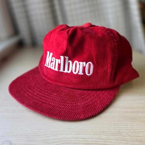 80s 90s Marlboro corduroy コーデュロイ CAP Vintage 80s 90s Marlboro Cigarettes Red Corduroy Snapback