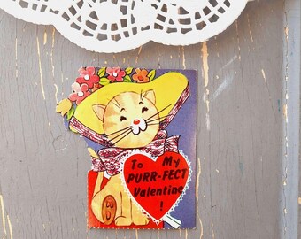 To My Purr-fect Vintage Old Cat Valentine Card retro Kitty Greeting, Signed Greeting, No Kitten You are The Only One