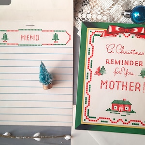VINTAGE retro Mom CHRISTMAS CARD with notes memo pad, for Mother, unique holiday greeting card, list, volland ephemera Greeting holiday