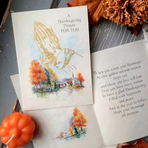 Vintage Religious Thanksgiving Prayer card Praying Hands, thankful Christian friend, Count Your blessings encouragement, old hallmark, sale
