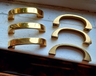 Vintage shiny gold brass drawer pulls 2 3/4" length, Retro hardware, wide thick handle, shiny 1, 2, 3, 4 , 5, 6