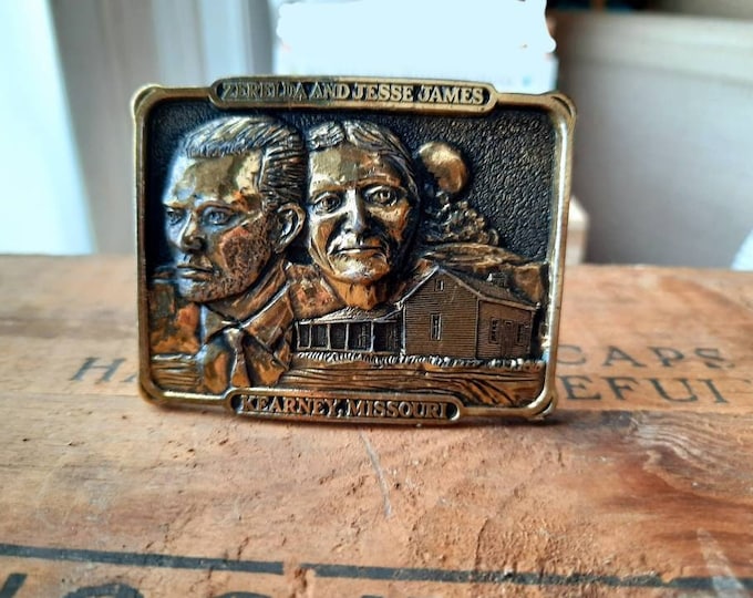 Vintage Brass Belt Buckle 80's, for Men, Zerelda & Jesse James Brass