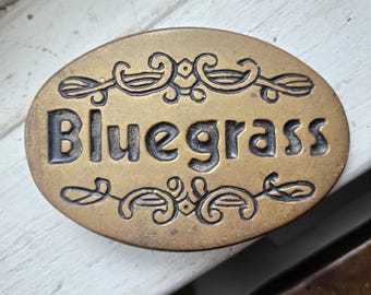 Vintage Bluegrass 1978 Solid Brass Oval Belt Buckle by Baron Buckle (BBB) – Taiwan #4288, Country Western accessory