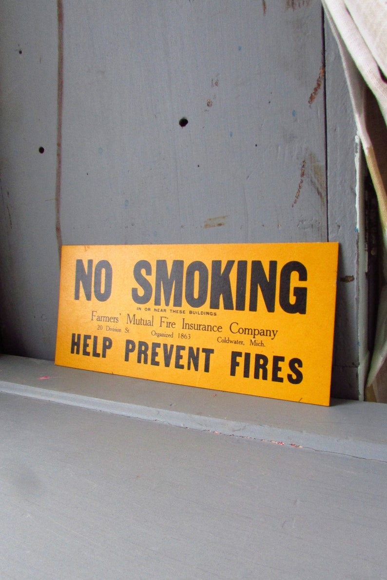 Vintage No Smoking Sign Help Prevent Fires Fire Safety Etsy