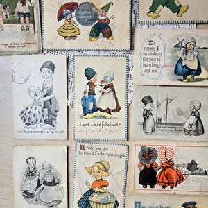 Ephemera 1910s antique Dutch postcards, handwriting calligraphy, hand written vintage cards, Easter, Indianapolis, DeGraff, dog, early 1900s