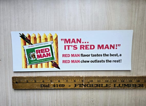 how much is red man chewing tobacco Vintage Chewing Tobacco Advertising Sign Red Man America's Foil Pouch Best  Chew Tobacciana Memorabilia, Genuine Store Display Graphic Card
