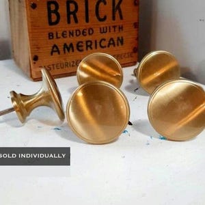 Vintage Large Round Brass Knob, Chunky Gold Hardware, Dresser Drawer Pull 1.75"