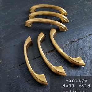 1 Dull Forged Gold Solid Brass drawer pull Vintage, Polished Hardware, Cabinet Handle Bar, Dresser, 3.5&quot; centers, 4.5&quot;, 4 1/2 inch