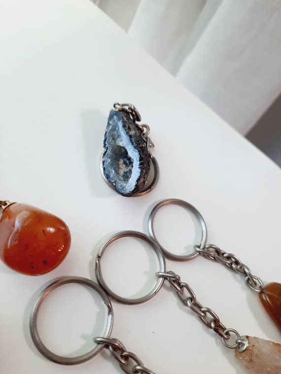 1 Vintage Real Stone Keychain - Agate Geode Cryst… - image 5