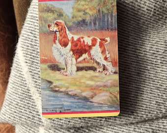 1 Small Dog Picture Card Vintage, Brown & White Spaniel Illustration Print Ephemera | Antique Cocker or Springer by Stream,