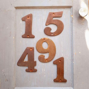40&#39;s Antique 4&quot; Brass Metal Numbers for House Address or Sign, 1, 4, 5, 9 - 1940&#39;s wight heavy metal brass