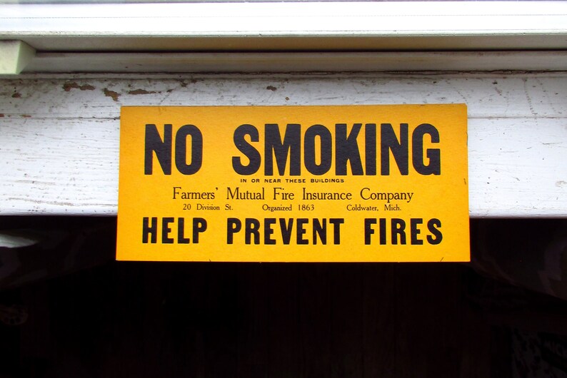 Vintage No Smoking Sign Help Prevent Fires Fire Safety Etsy
