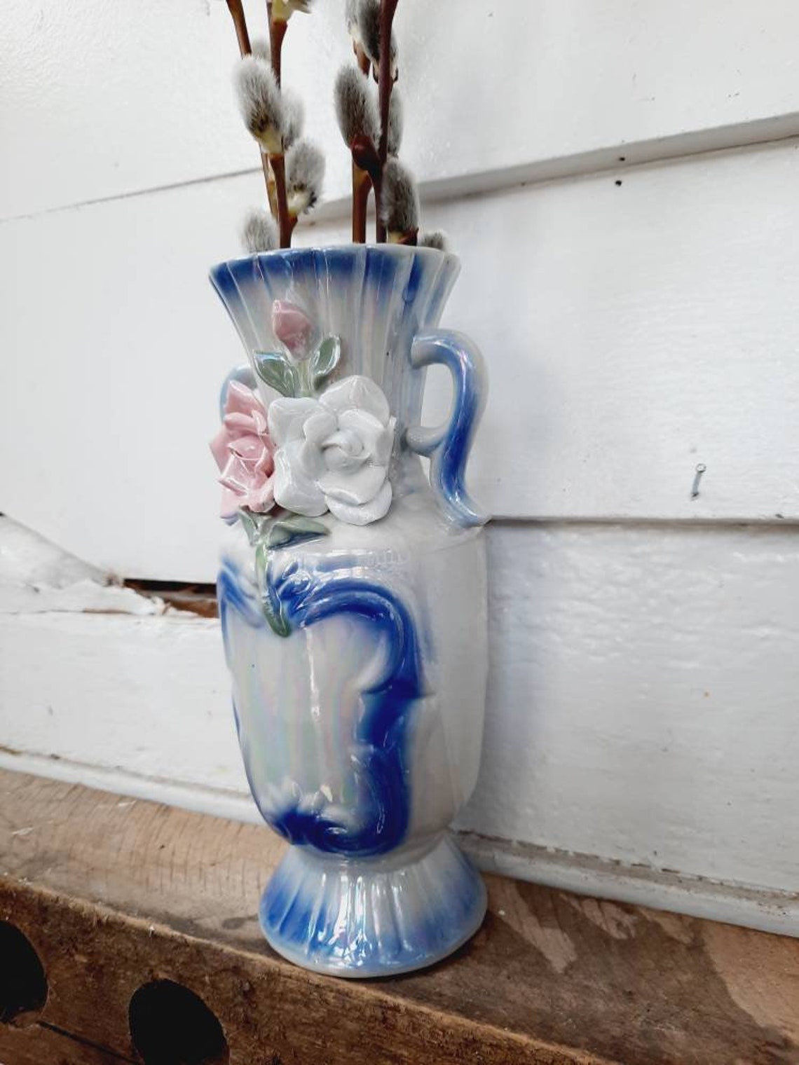 Vintage Ceramic Small Vase Lefton China made Asian Blue and Etsy