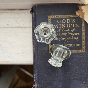 1 Vintage Clear Glass Knob drawer Pull, small 1 inch, clear faux crystal hardware for shabby chic dresser cabinet, pretty, hole center,  1"