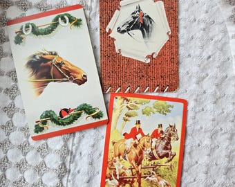Lote de cartas de juego antiguas con motivos de caballos, cartas ecuestres, cabeza de caballo y caza del zorro, artículos de colección antiguos para amantes de los caballos.
