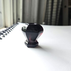 1 Vintage Black glass knob drawer pull with dark purple plum tint, hole center hardware, 1 1/4"