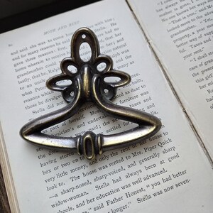1 Unique Vintage Brass Drawer Pull - Ornate Shaped cabinet Handle, Victorian Edwardian style, 3 1/2&quot; x 3 1/4&quot;, decorative hardware