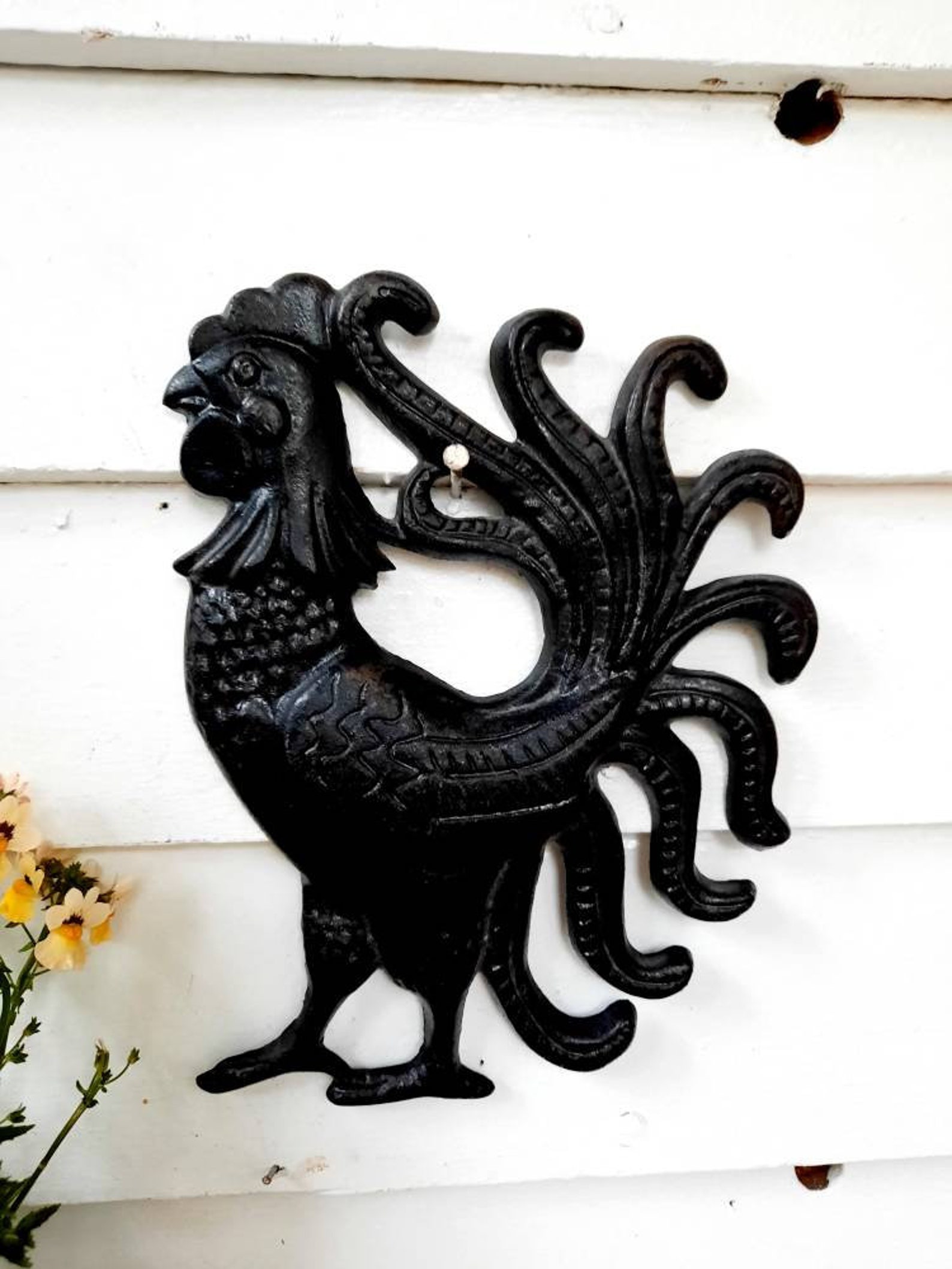 Old Cast Iron Rooster wall hanging Farmhouse Decor Kitchen Etsy